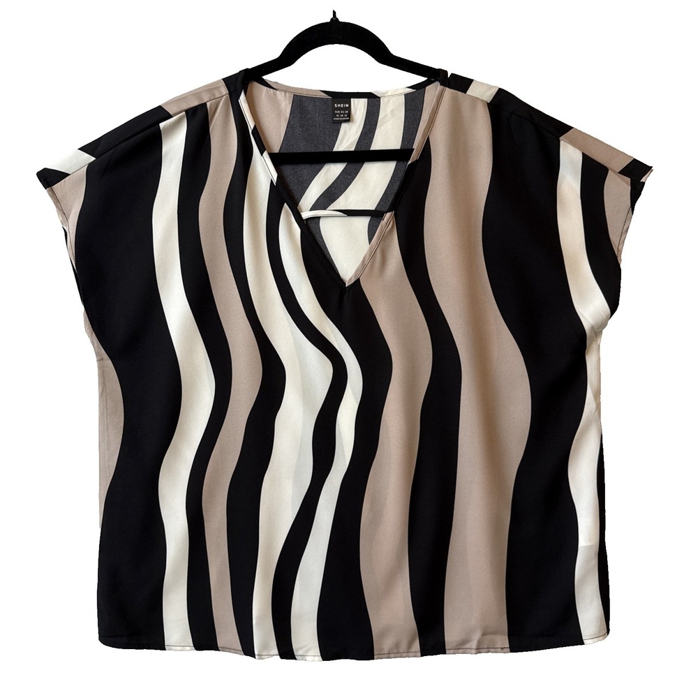 Retro Boho Wavy Contrast Stripe V Neck Dolman Top 12 Whimsigoth Chic Office